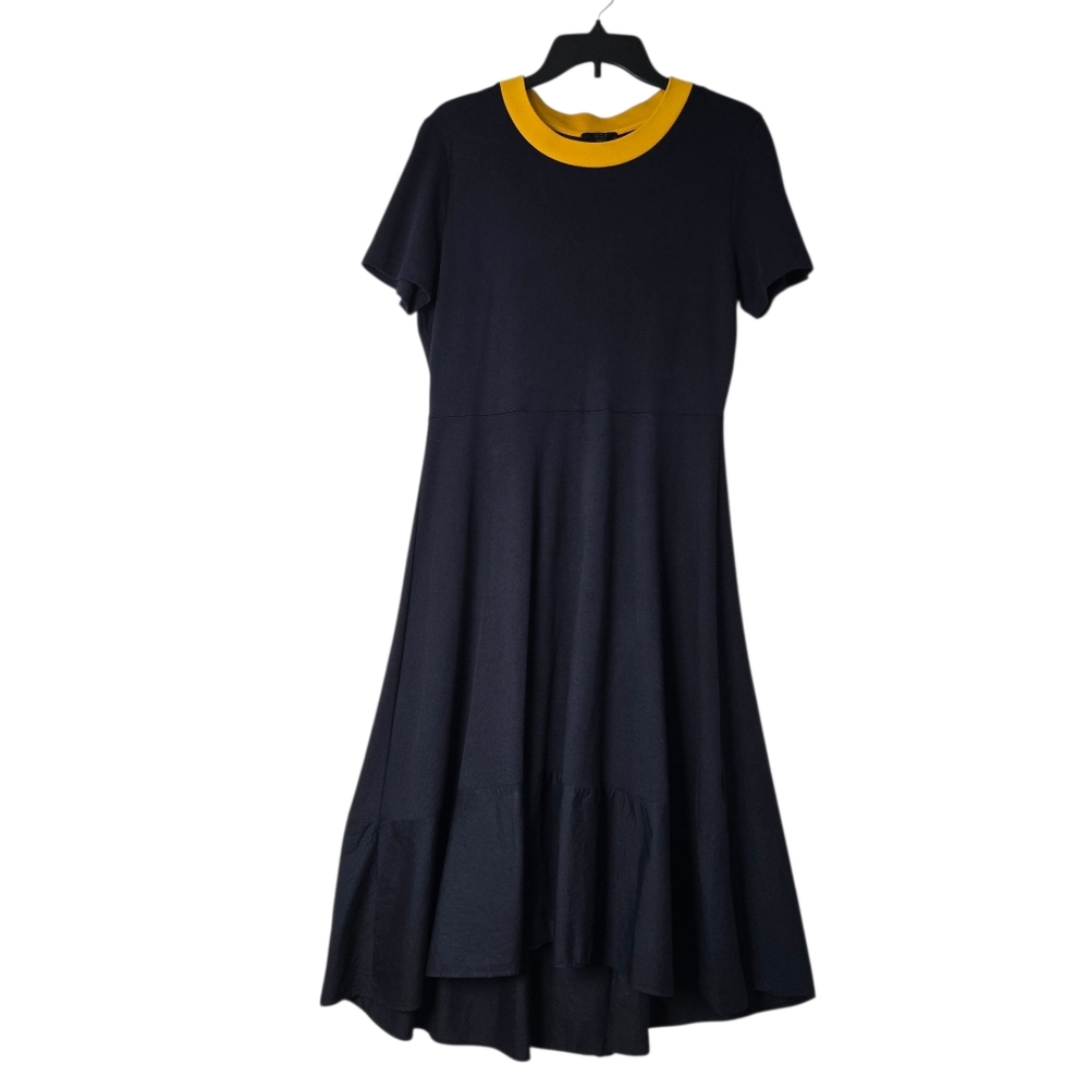 COS Woven-Panelled Jersey Contrast Crew‎ Neck Midi Dress Blue Yellow Size Medium